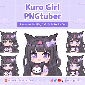 Kuro Girl Chibi PNGtuber Veadotube Mini for Twitch Streamer | Kawaii PNG tuber - 5 expressions
