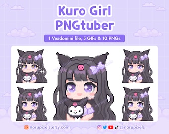 Kuro Girl Chibi PNGtuber Veadotube Mini for Twitch Streamer | Kawaii PNG tuber - 5 expressions