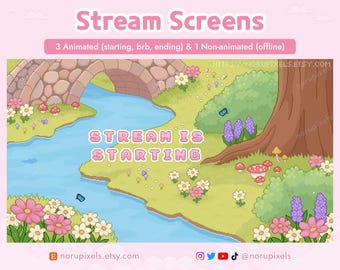 Fairycore Butterfly Stream Screens, Pixel Art Floral Starting Soon Scene