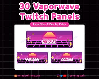 Steampunk Twitch Panel mit Sonnenuntergang | Y2K Retro Steamwave Panels | Pixel Art für Twitch Streams