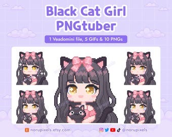 黒猫娘 PNGtuber Veadotube Mini for Twitch Streamer | かわいい猫娘ちび PNGtuber