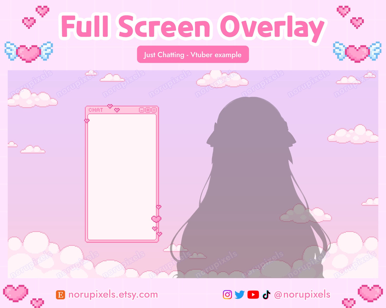 Customizeble Overlays Kawaii Heart Stream Overlay Set for Twitch | Valentines Twitch Stream ...