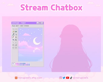 Retro Paint Window Chat Box Overlay, Pastel Dreamy Sky Pixel Art Frame, Y2K Computer VTuber Asset, Just Chatting UI Background