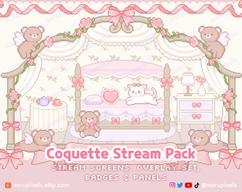 Coquette Twitch Stream Overlay Package | Coquette Aesthetic stream screens, Badges, Panels | Vtuber Friendly