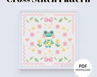ACNH Lily Cross Stitch Pattern | Frog Cross Stitch for Nursery Gift, PDF Download