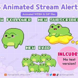Animated Frog Twitch Stream Alerts Pack | Stream New Subscriber Donation Raid Alert | Pixel Frog Stream Pack