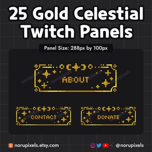 Pixel Gold Celestial Twitch Panels | Witchy Celestial Golden Moon Stream Panels | Dark Theme Twitch Streams
