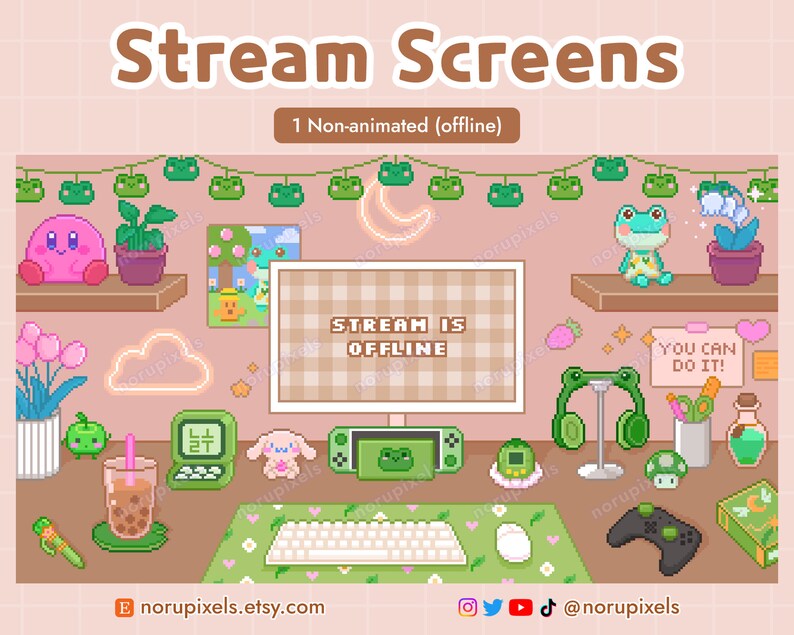 Cozy Frog Desk Twitch Stream Overlay Package | Cute Frog Animated stream screens, Badges, Panels | Vtuber Friendly