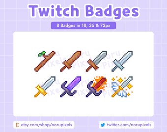 Pixel Swords RPG Warrior Twitch Sub Badges | Swords 8 Bit Badges |  Premade badges for Twitch streams