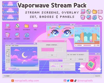 Y2K Windows Vaporwave Twitch Stream Overlay Pack | Retro Windows 95 Aesthetic stream screens, Badges, Panels | Vtuber Friendly