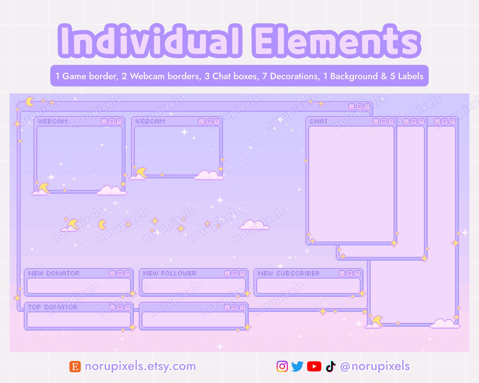 Customizeble Overlays Kawaii Dreamy Pastel Twitch Stream Overlay Set | Kawaii Pixel Webcam ...