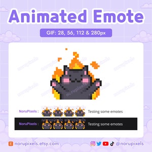 Animated Black Cat Fire Emote for Twitch Stream | Let it burn Hellmo Cat Twitch Emotes