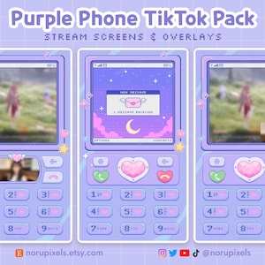 Retro Phone Tiktok Stream Pack | Purple Flip phone Stream Overlays | Vertical overlay for OBS Tiktok Live