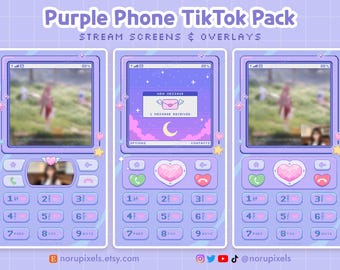 Retrotelefon Tiktok Stream Pack | Lila Flip-telefon Stream Overlays | Vertikalt överlägg för OBS Tiktok Live