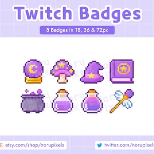 Celestial Witch Twitch Sub Bit Badges | Magic Witch Purple Sub Badges for Twitch streams