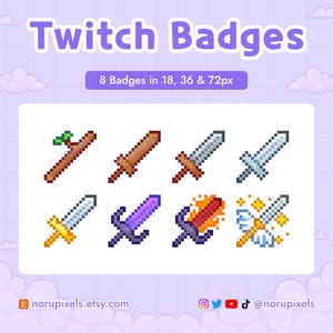 Pixel Swords RPG Warrior Twitch Sub Badges | Swords 8 Bit Badges |  Premade badges for Twitch streams