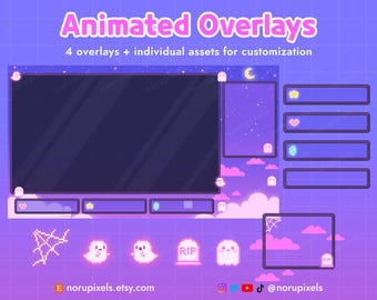 Cute Ghost Stream Overlay Set | Pink Halloween Animated Stream Overlay for Twitch, Vtuber