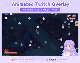 Cute Ghosts Full Screen Twitch Stream overlay with Transparent Background | Halloween Stream Decoration