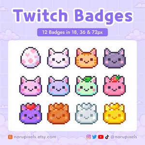 Schattige Kitten Pixel Twitch Sub-badges | Bit-badges | Vooraf gemaakte badges voor Twitch-streams