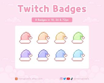 Cute Santa Hats Twitch Sub Badges | Pastel Christmas Bit Badges for Twitch streams