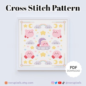 Pastel Dreamland Cross Stitch Pattern, Rainbow Star | Kawaii Gamer Cross Stitch Chart Embroidery PDF Download