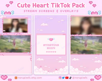 Kawaii Valentines Tiktok Stream Pack | Cute Hearts Tiktok stream Overlays | Vertical overlay for OBS Tiktok Live