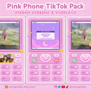 Retro Phone Tiktok Stream Pack | Pink Flip phone Stream Overlays | Vertical overlay for OBS Tiktok Live
