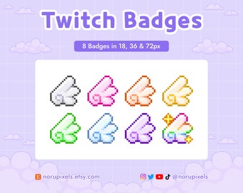 Kawaii Angel Wing Twitch Sub Badges | Pastel Pixel Art Magical Girl Bit Badges