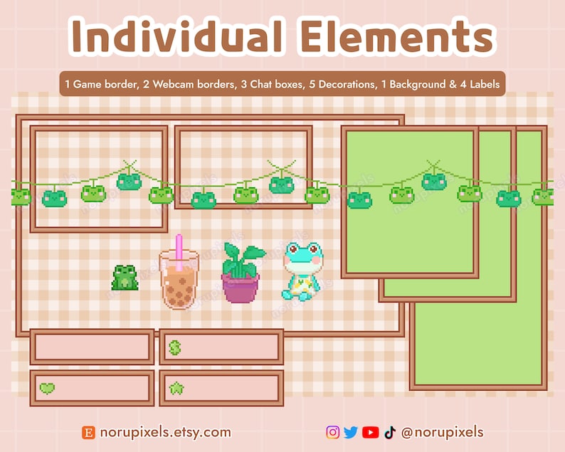 Cozy Frog Desk Twitch Stream Overlay Package | Cute Frog Animated stream screens, Badges, Panels | Vtuber Friendly