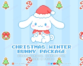 Christmas Winter Bunny Twitch Stream Overlay Package | Kawaii Puppy Stream Starting scenes, Vtuber Friendly