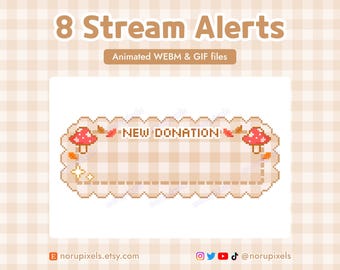 Gingham Fall Twitch Stream Alerts | Cozy Autumn Mushroom Stream Alerts | New Follower | Donation Alert