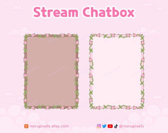 Cottagecore Floral Vine Chat Box Overlay, Pixel Art Pink Rose Just Chatting Frame, Cozy VTuber Stream Widget Background, Twitch UI