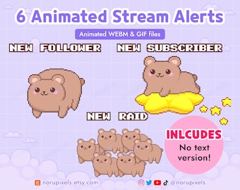 Animated Brown Bear Twitch Stream Alerts Pack | Cute Bear Stream Alerts