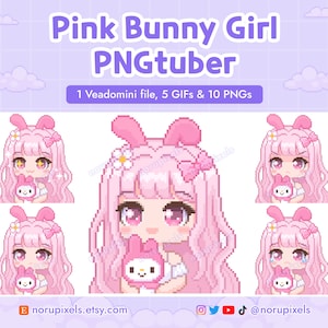 Pink Bunny Girl Chibi PNGtuber Veadotube Mini for Twitch Streamer | Cute Bunny PNG tuber - 5 expressions