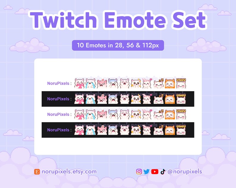 Pixel White Cat Emote Set for Twitch Stream | Premade Twitch Emotes ...