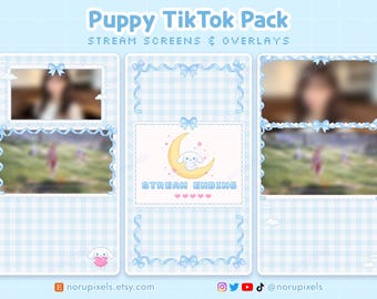 Pakiet transmisji na żywo TikTok Puppy | Niebieskie nakładki na transmisje na żywo TikTok | Pionowa nakładka dla OBS TikTok Live