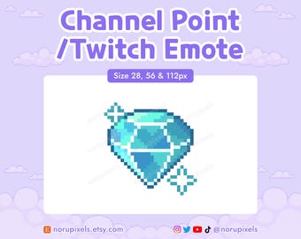 Blue Diamond Twitch Channel Points Icon, Sparkling Gem | Pixel Twitch Emotes