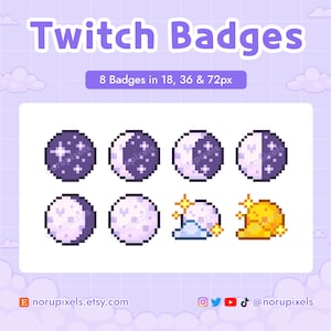 Moon Phases Pixel Twitch Sub Badges | Moon Bit Badges |  Premade badges for Twitch streams