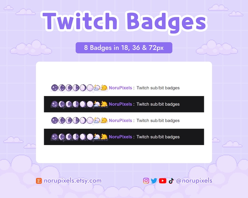 Moon Phases Pixel Twitch Sub Badges | Moon Bit Badges | Premade Badges ...