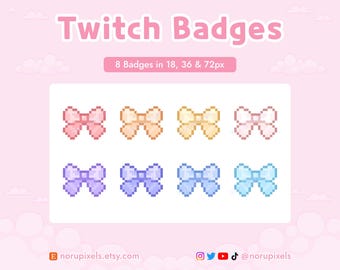 Pastel Ribbon Twitch Sub Badges | Pixel Art Cute Bow Bit Badges for Streamers