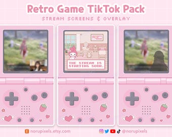 Superposición de TikTok de juegos retro rosa / Superposiciones de TikTok de conejito kawaii / Superposición de Vtuber para OBS Tiktok Live