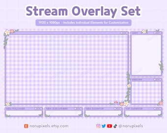 Lavender Cottagecore Stream Overlay Set för Twitch | Skogsestetisk blommig svamp | Webcam-gränser | Anpassningsbar overlay Vtuber