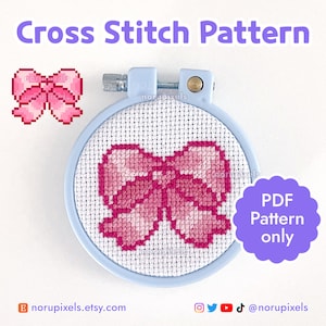Coquette Ribbon Cross Stitch Pattern PDF | Mini cross stitch patterns Kawaii bow cross stitch PDF