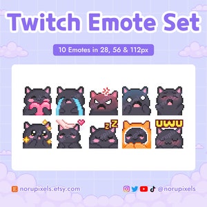 Pixel Black Cat Emote Set for Twitch Stream | Premade Twitch Emotes Black Cat