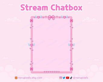 Kawaii Pixel Art Chat Box Overlay, Pink Winged Heart Just Chatting Asset, Coquette Stream Asset, Magical Girl VTuber UI