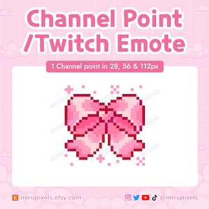 Cute Pink Ribbon Bow Pixel for Twitch Channel Points Icon | Premade Twitch Ribbon Emote for Twitch Streams | 8 bit Pixel Art