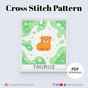 Patrón de punto de cruz del gato Tauro (PDF) / Gráfico de punto de cruz del gato pelirrojo (zodíaco)