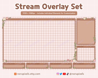 Mysigt skogshus med strömningsöverlägg för Twitch | Estetisk blommig svamp i trä | Webbkamerakanter | Anpassningsbar överlägg Vtuber
