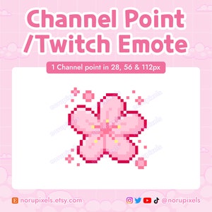 Twitch チャンネル ポイント アイコン用のピンクの桜のピクセル | Twitch ストリーム用の桜のプリメイド Twitch エモート | 8 ビット ピクセル アート