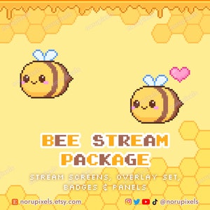 Pacote de sobreposição de transmissão Bee Twitch | Telas de transmissão animadas Honey Bee, emblemas, painéis | Compatível com Vtuber